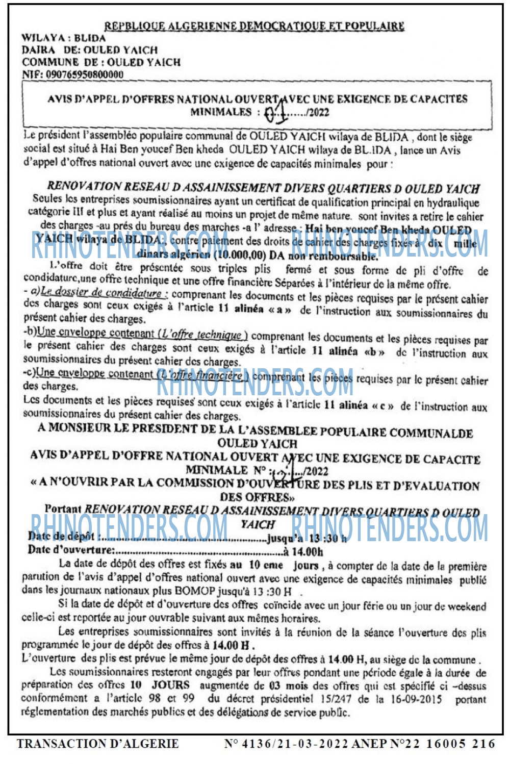 TRANSACTION D'ALGERIE