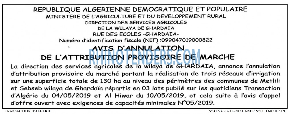 TRANSACTION D'ALGERIE