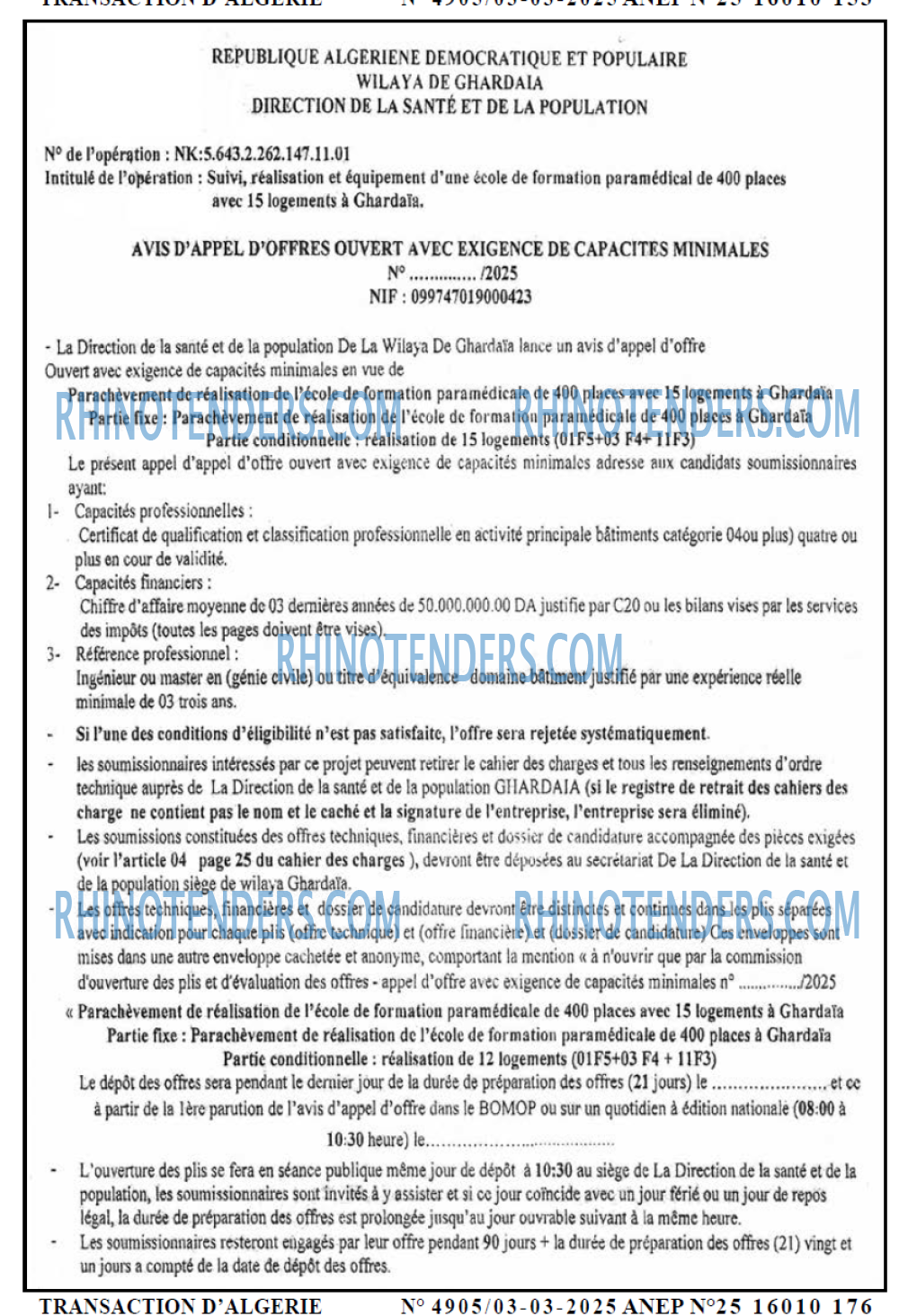 TRANSACTION D'ALGERIE