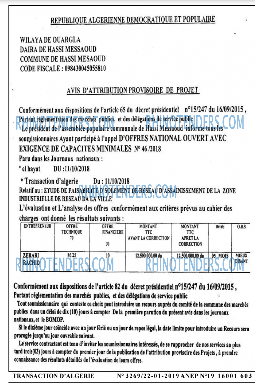 TRANSACTION D'ALGERIE