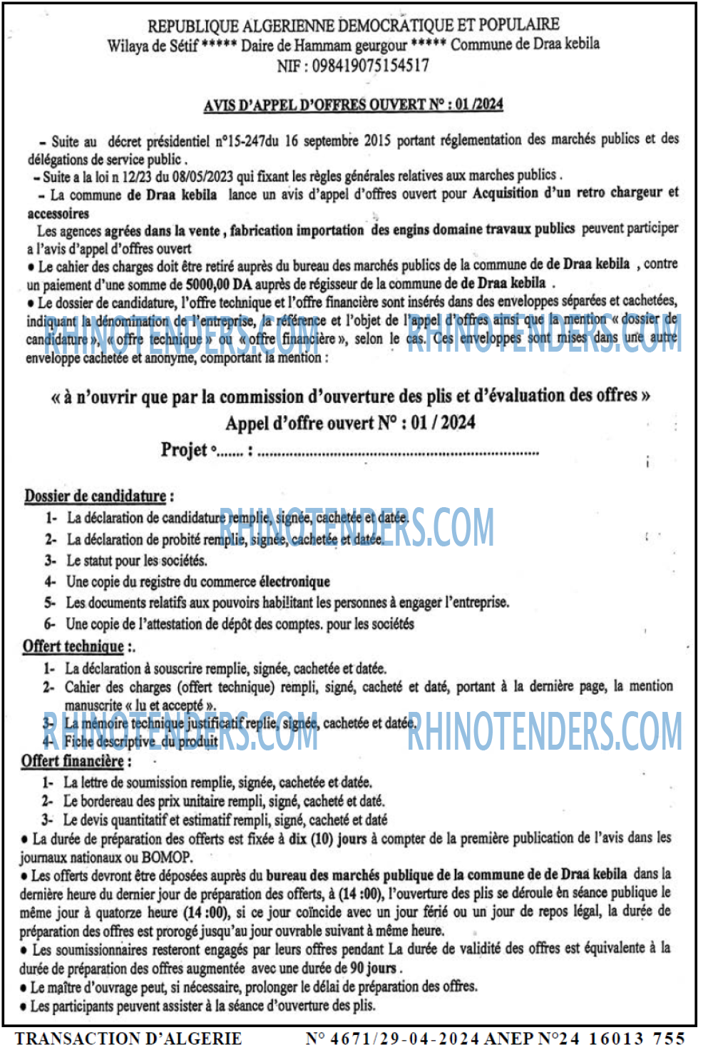 TRANSACTION D'ALGERIE