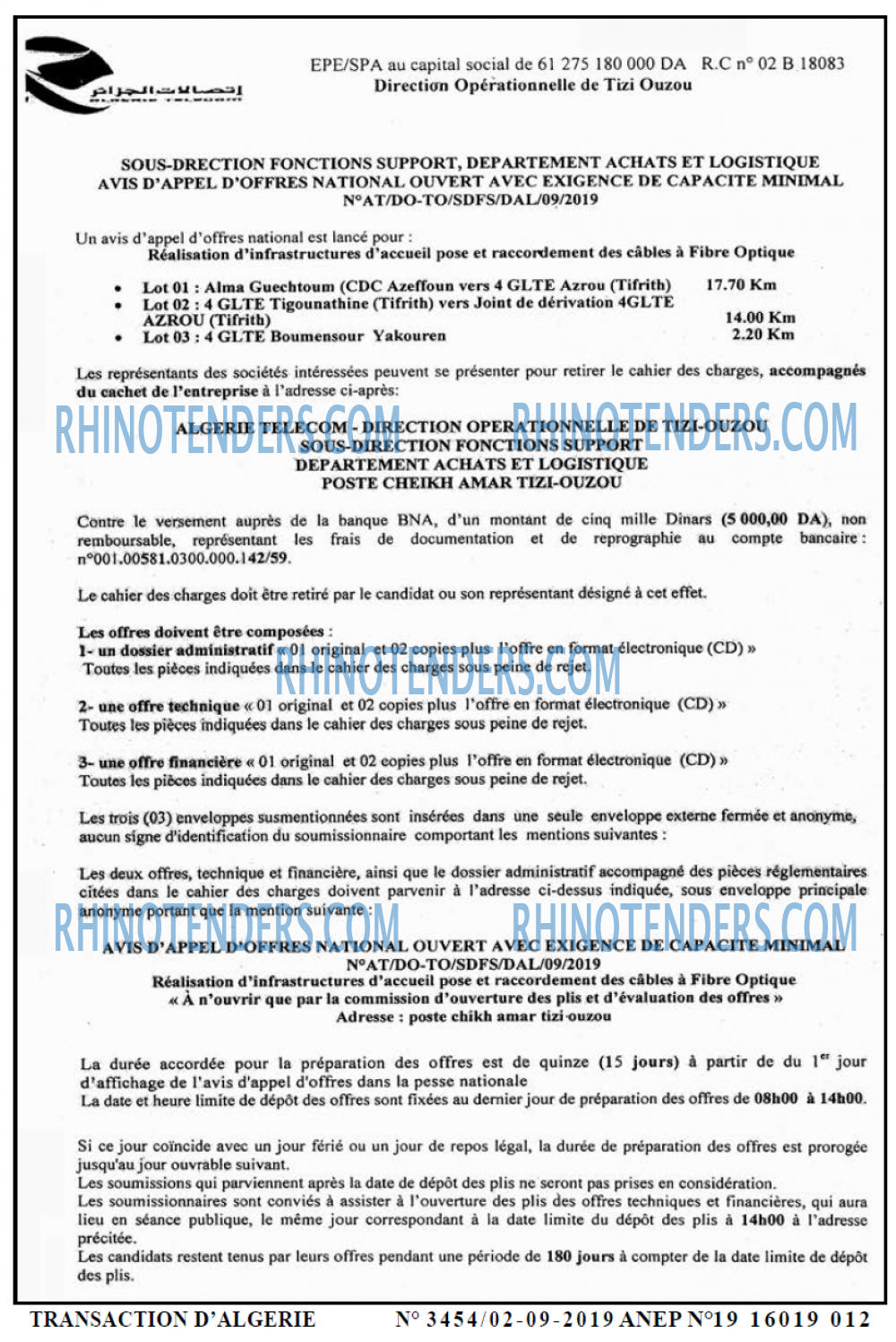 TRANSACTION D'ALGERIE
