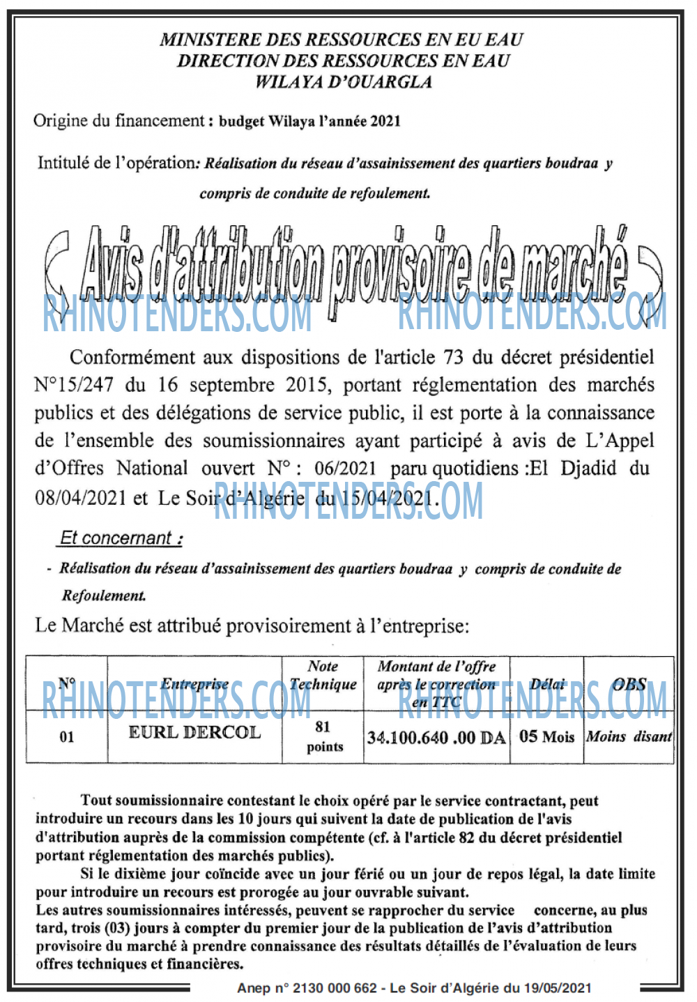 LE SOIR D'ALGERIE