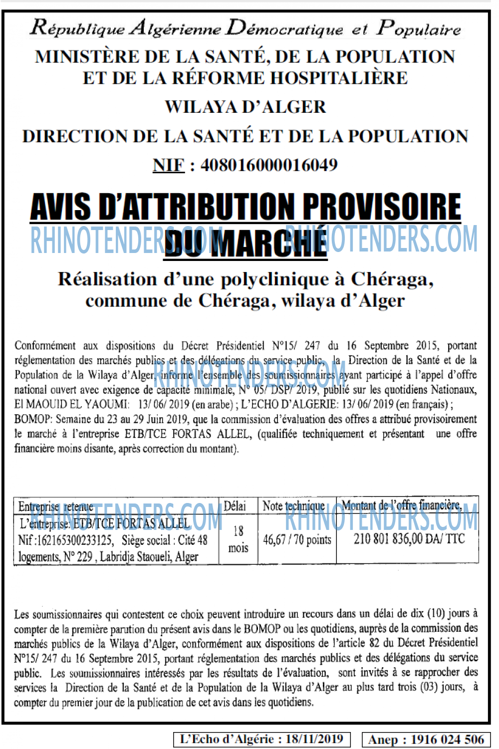 L'ECHO D'ALGERIE