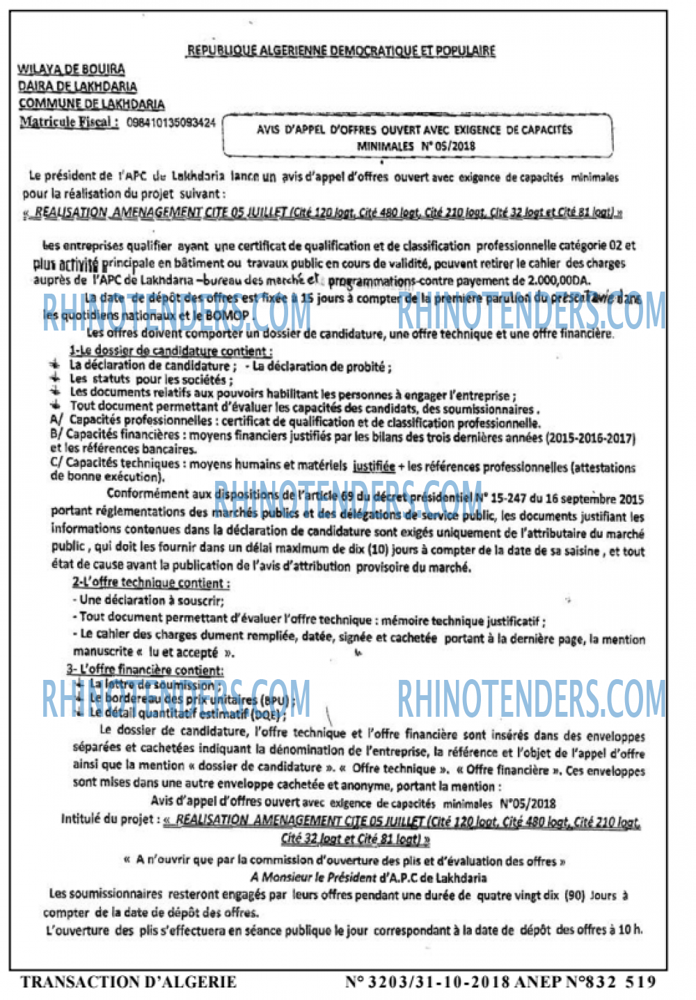 TRANSACTION D'ALGERIE