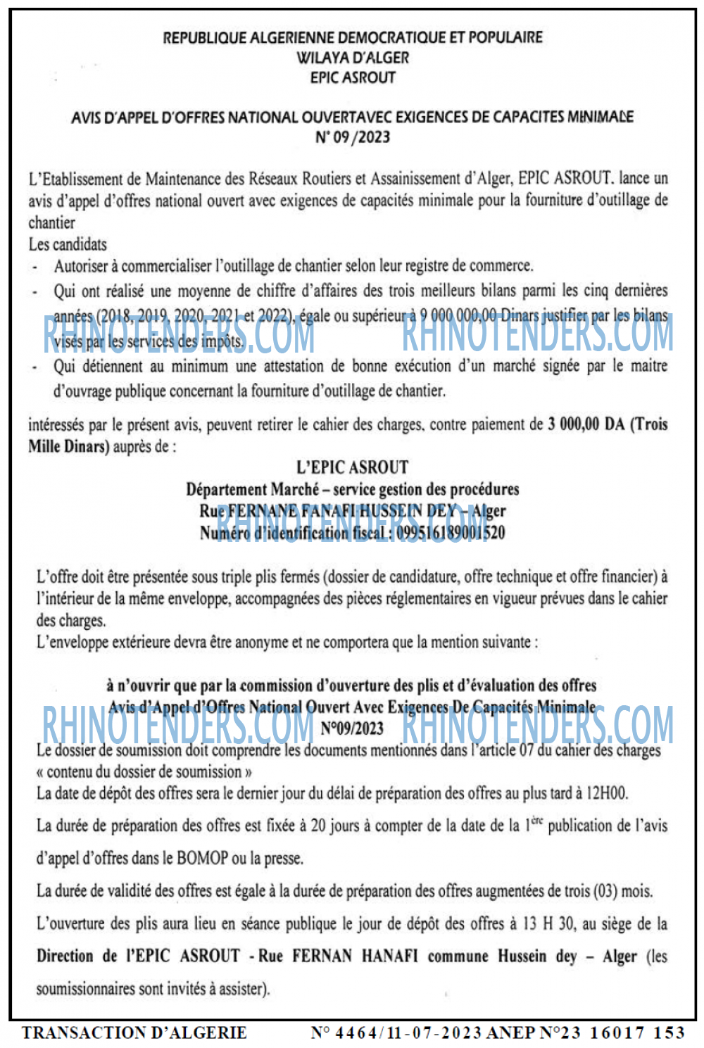 TRANSACTION D'ALGERIE