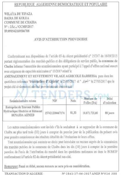 TRANSACTION D'ALGERIE