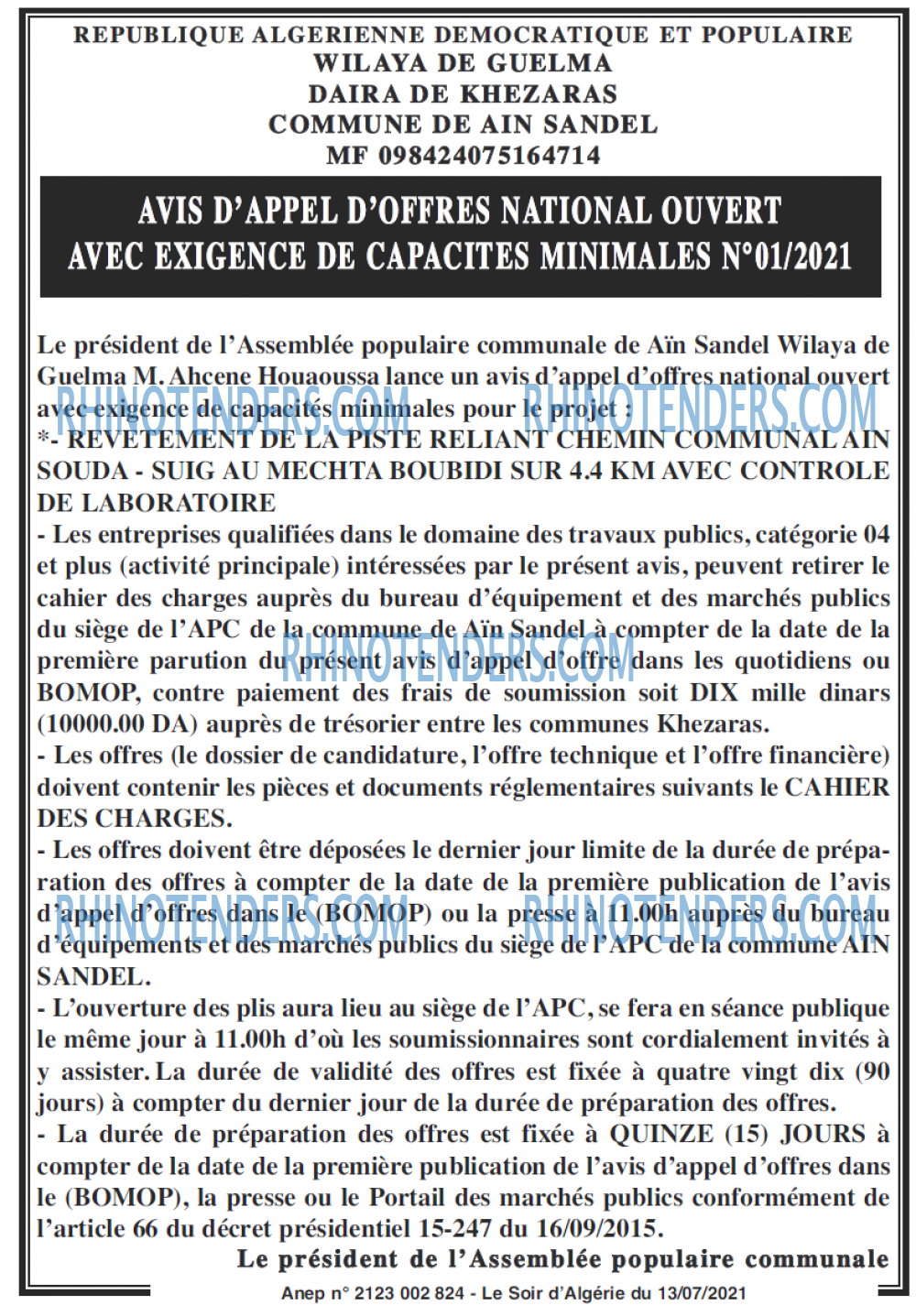 LE SOIR D'ALGERIE