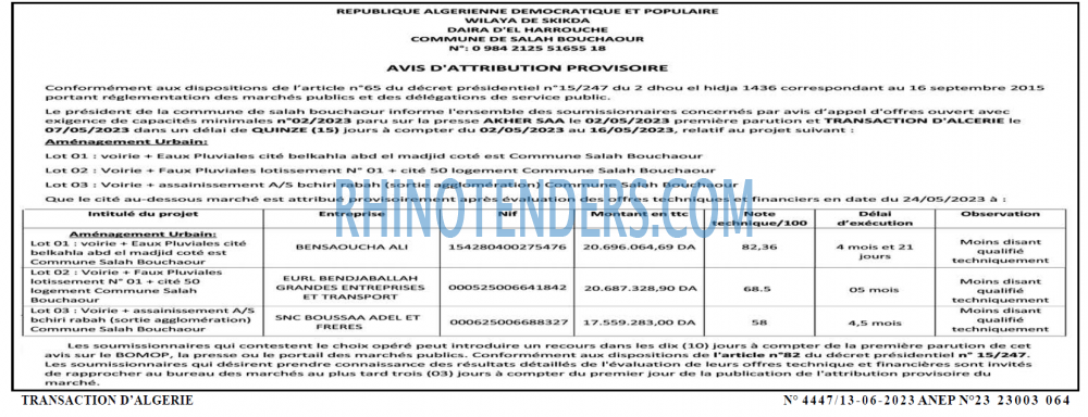 TRANSACTION D'ALGERIE
