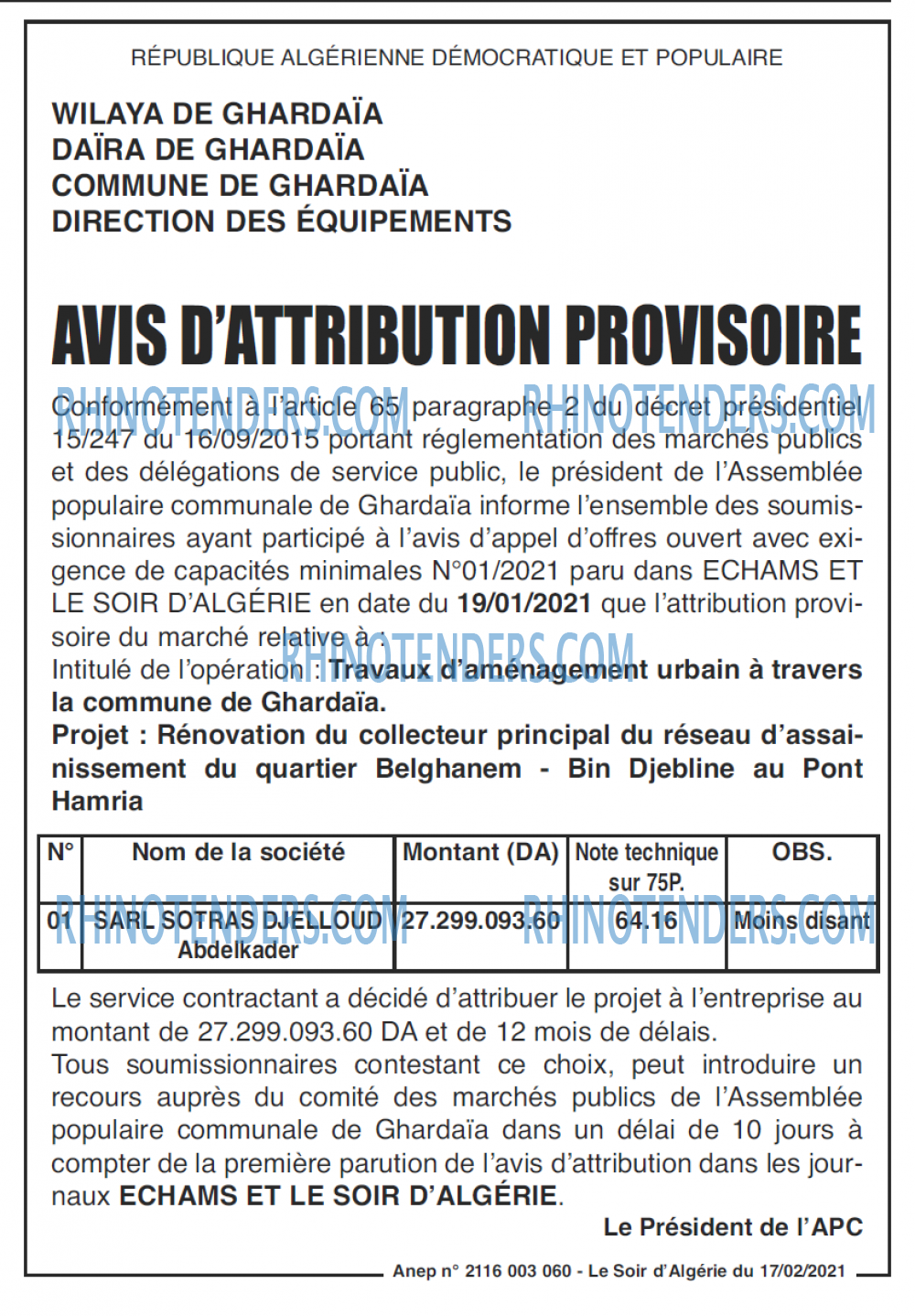 LE SOIR D'ALGERIE