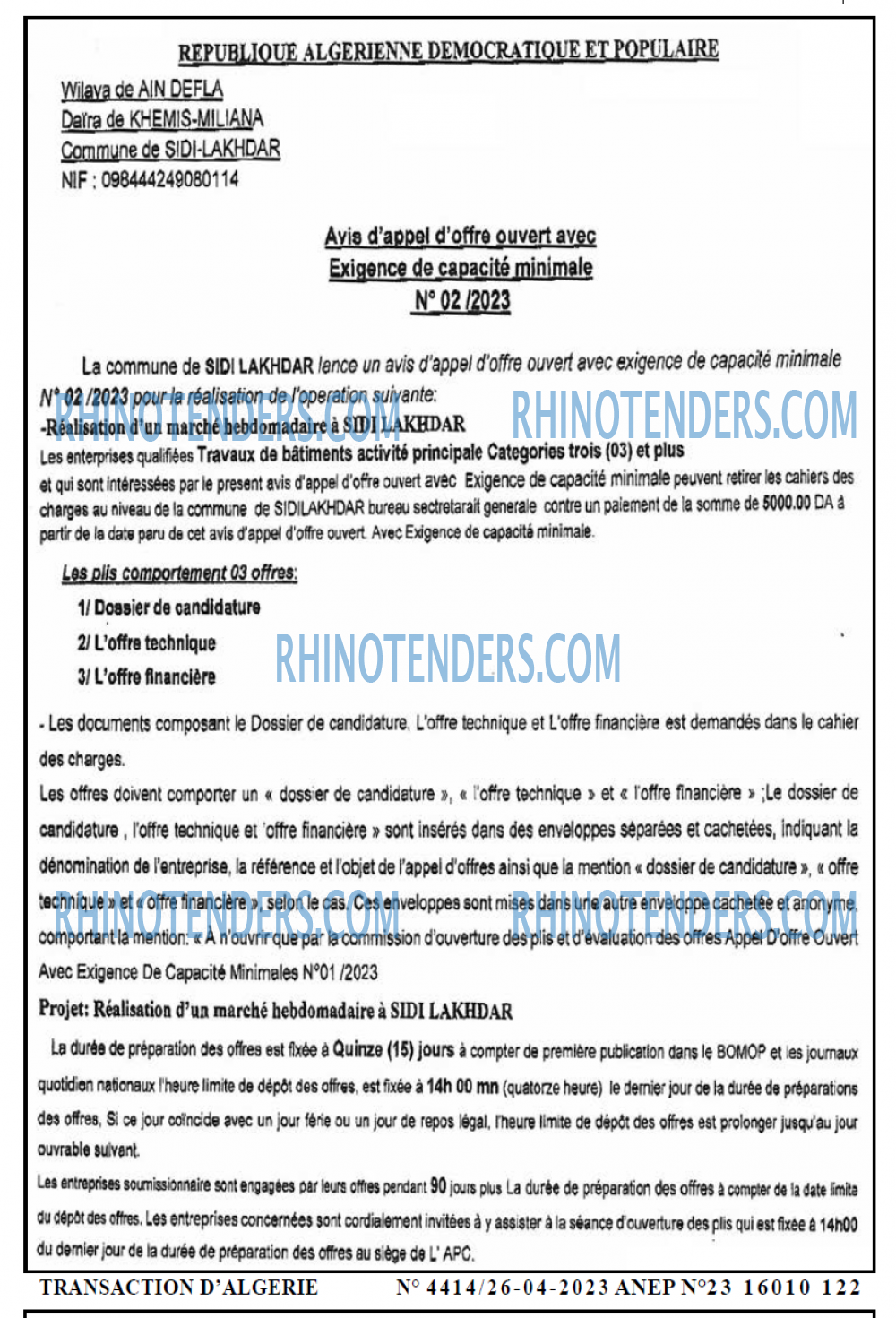 TRANSACTION D'ALGERIE