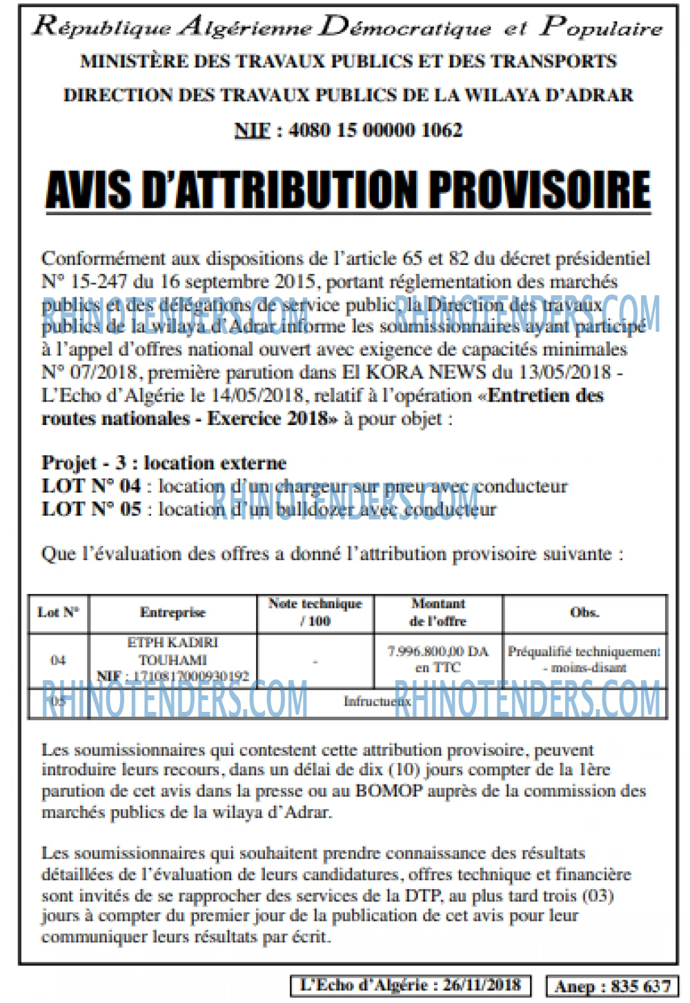 L'ECHO D'ALGERIE
