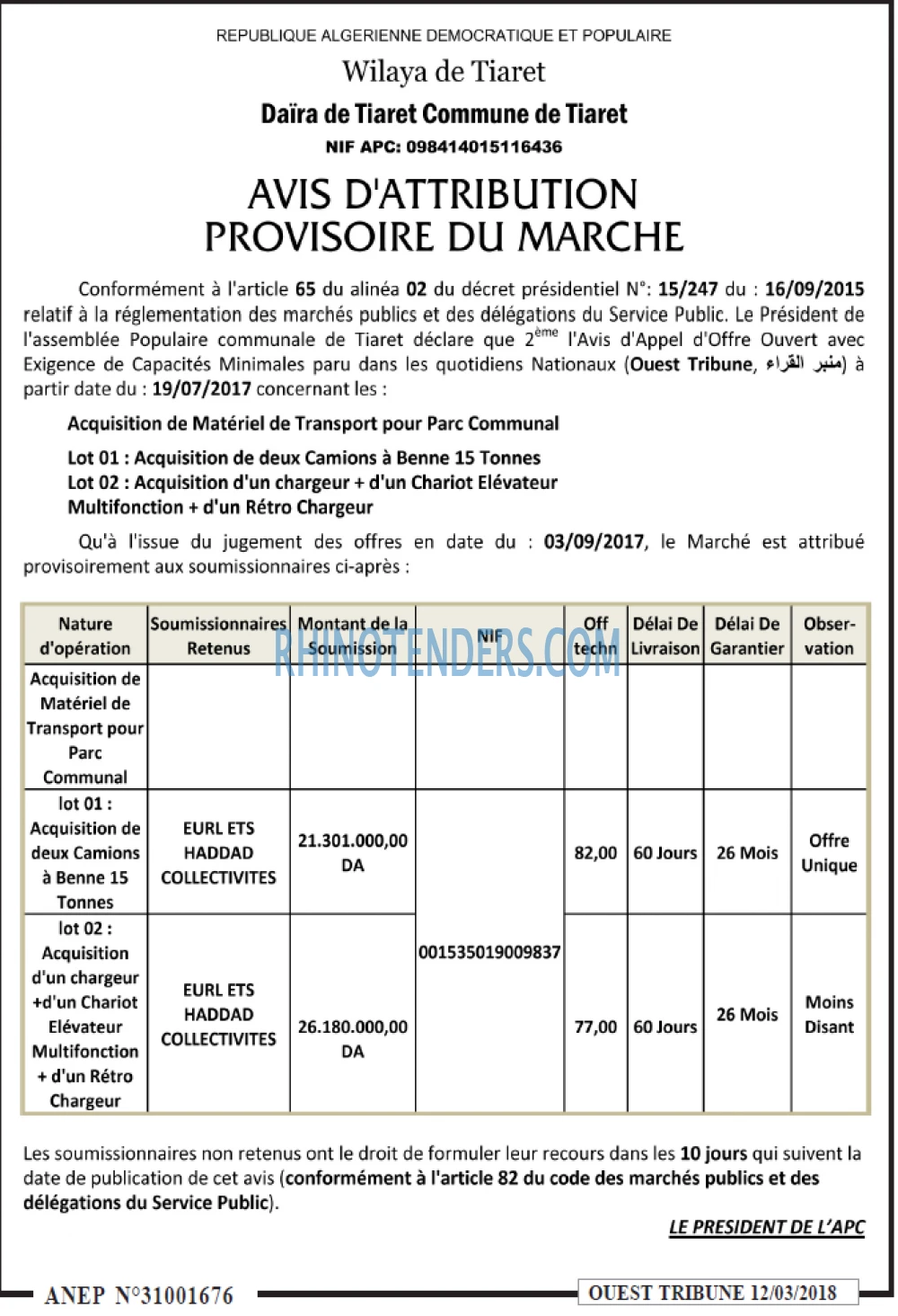 ouest TRIBUNE