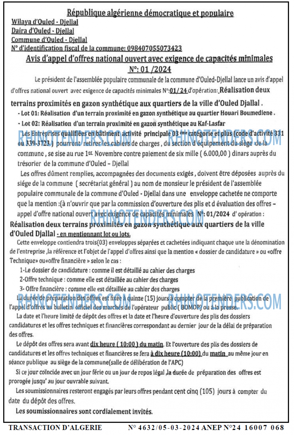 TRANSACTION D'ALGERIE