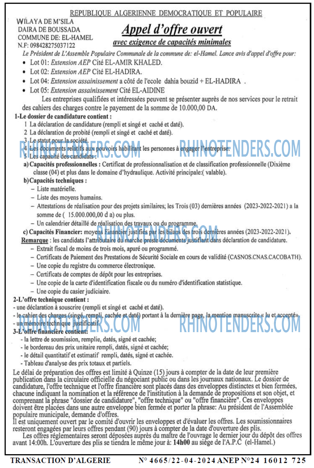 TRANSACTION D'ALGERIE