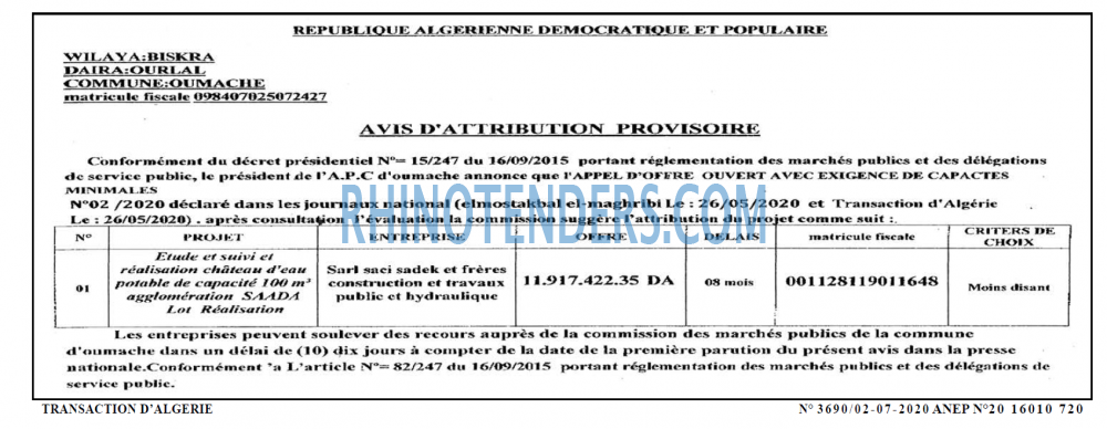 TRANSACTION D'ALGERIE