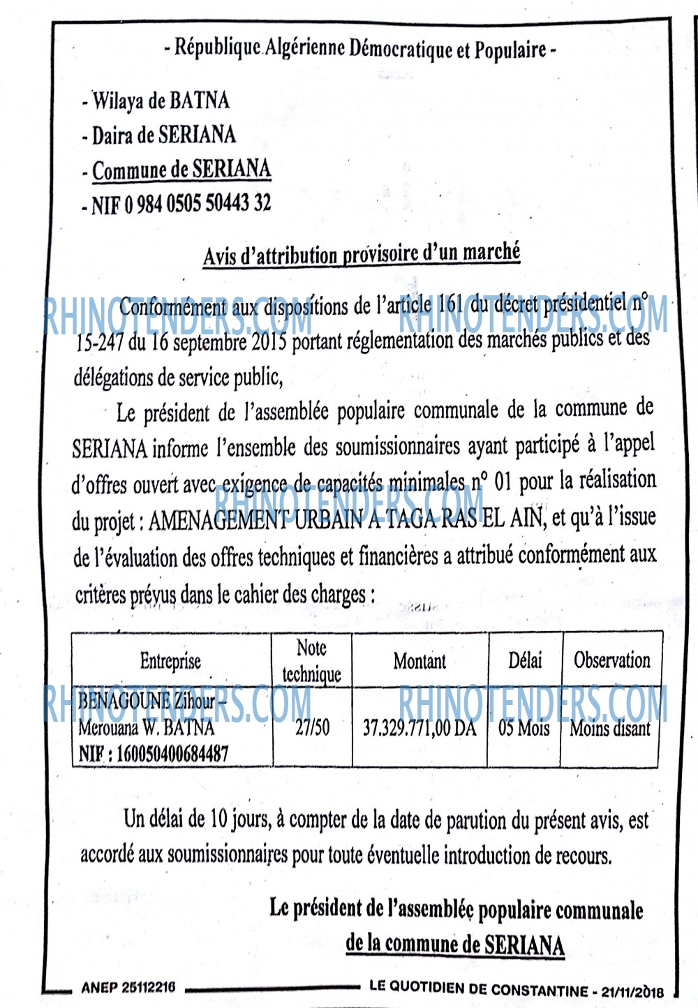 LE QUOTIDIEN DE CONSTANTINE
