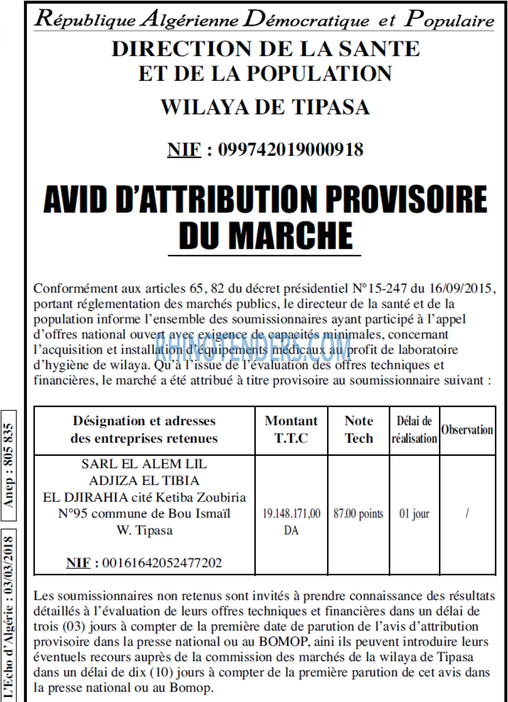 L'ECHO D'ALGERIE