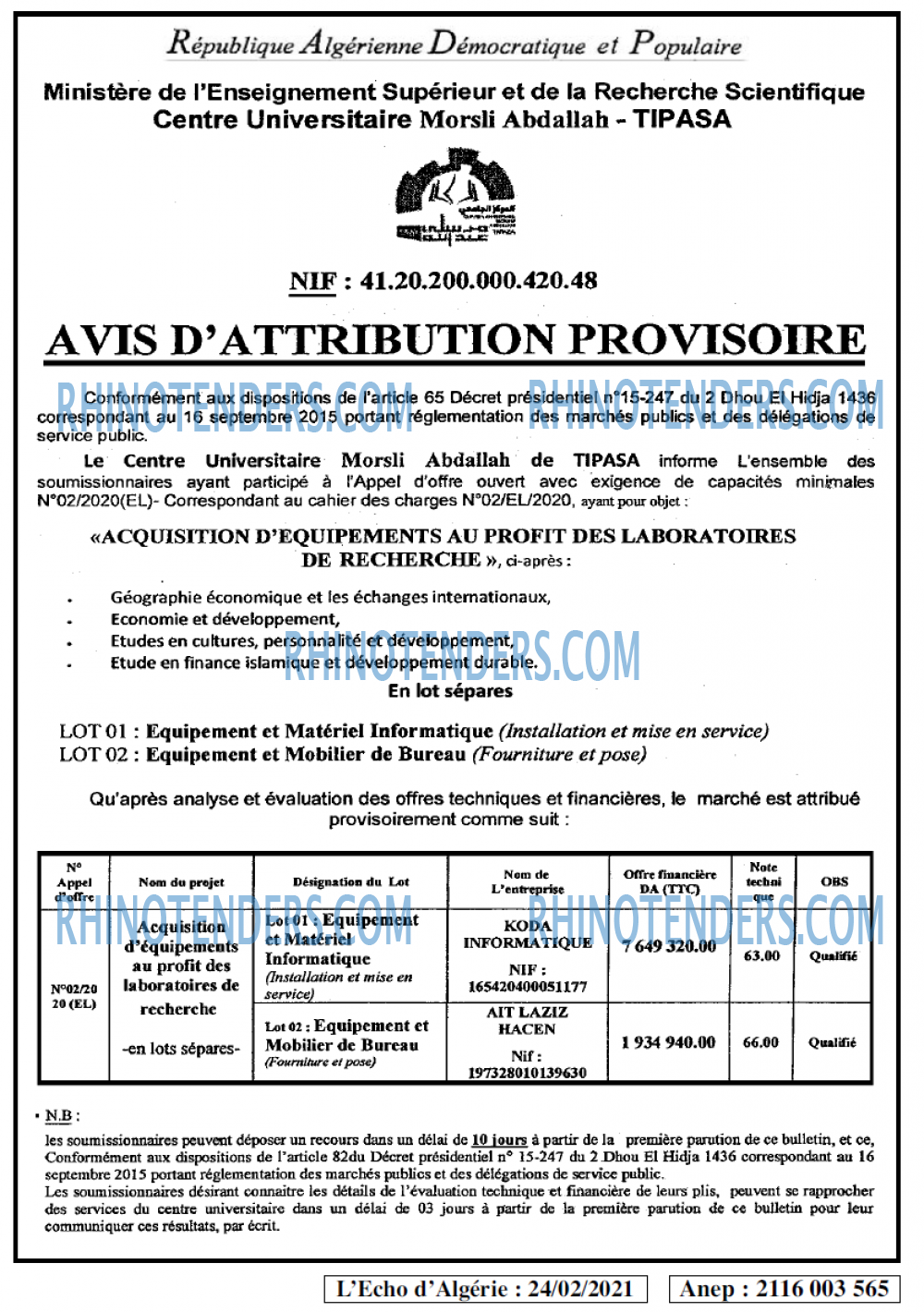 L'ECHO D'ALGERIE
