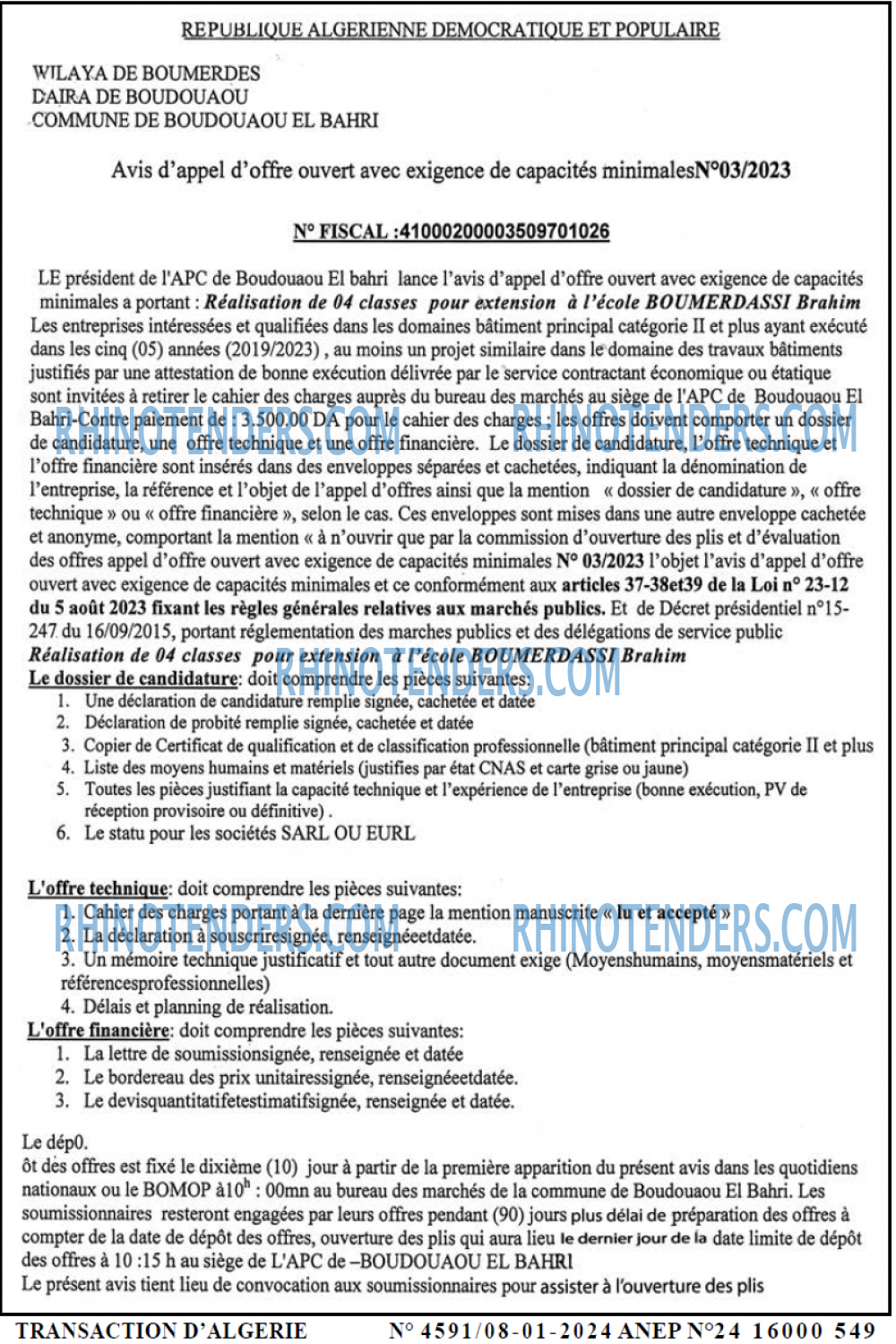 TRANSACTION D'ALGERIE