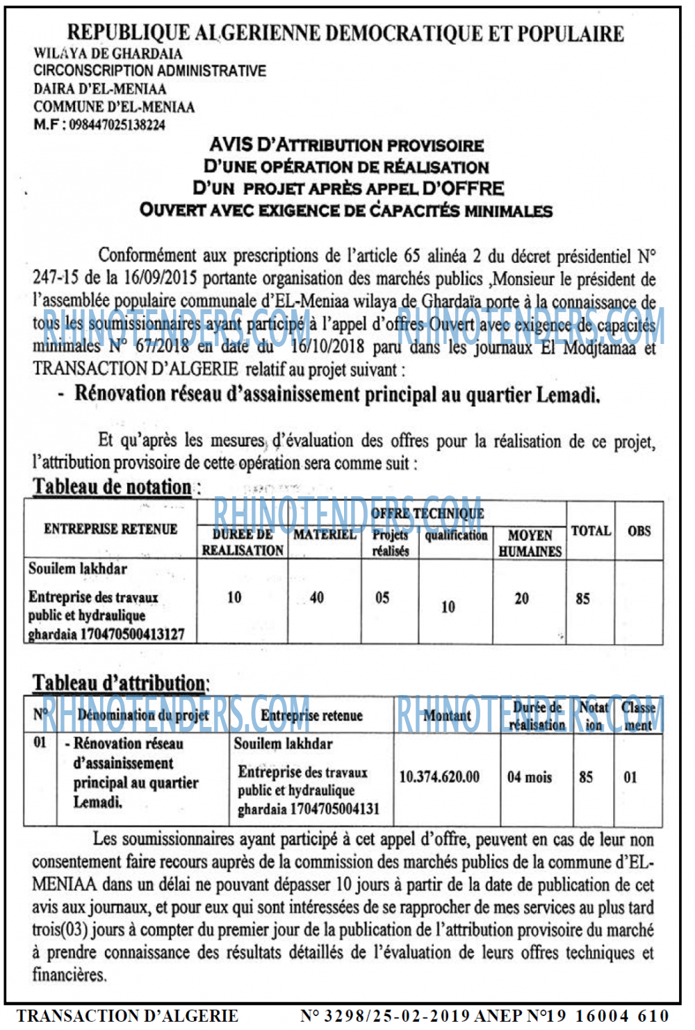 TRANSACTION D'ALGERIE