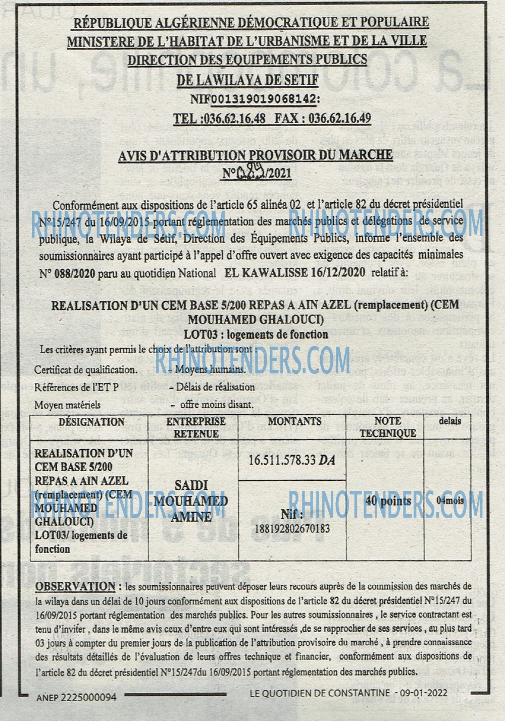 LE QUOTIDIEN DE CONSTANTINE