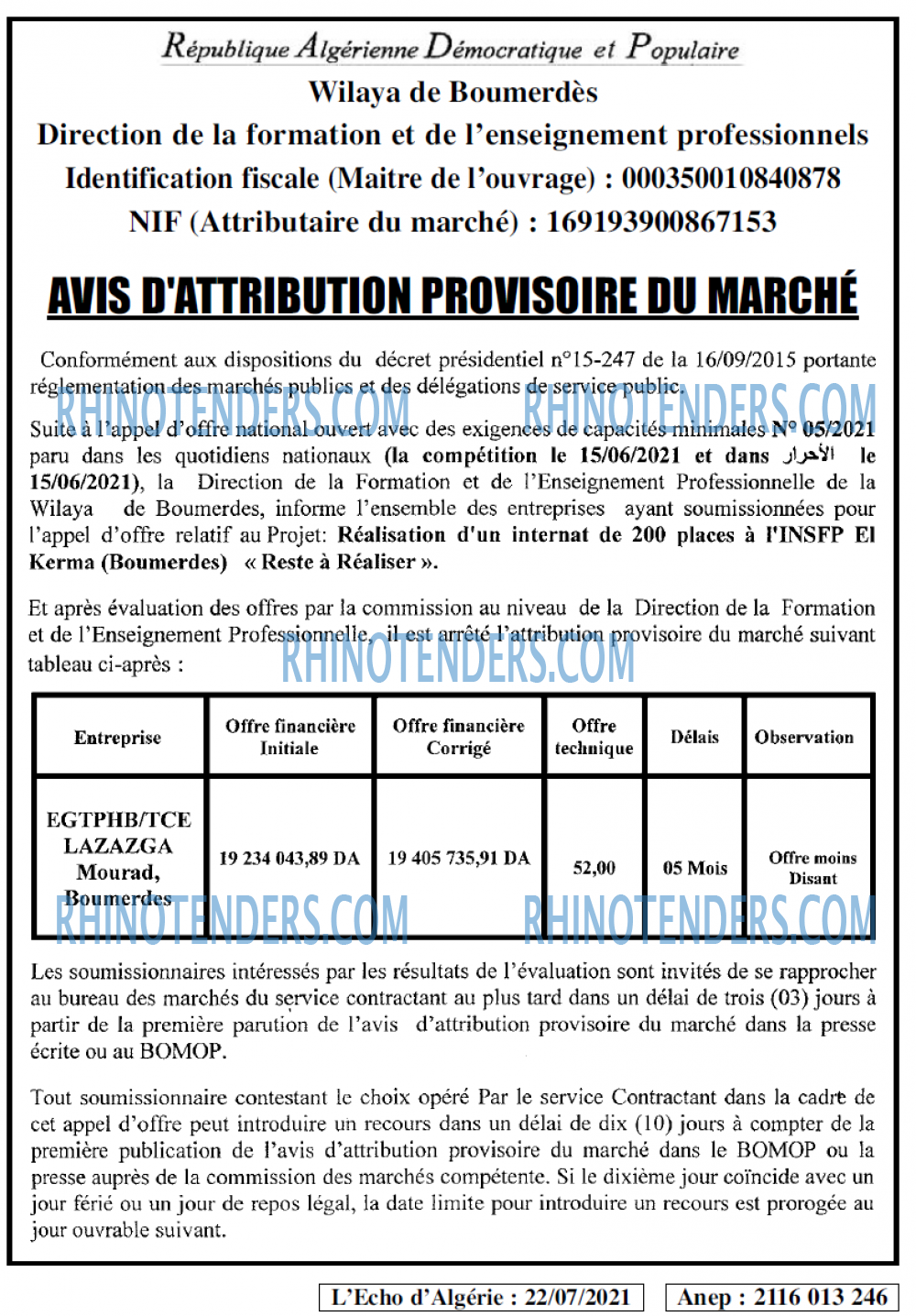 L'ECHO D'ALGERIE