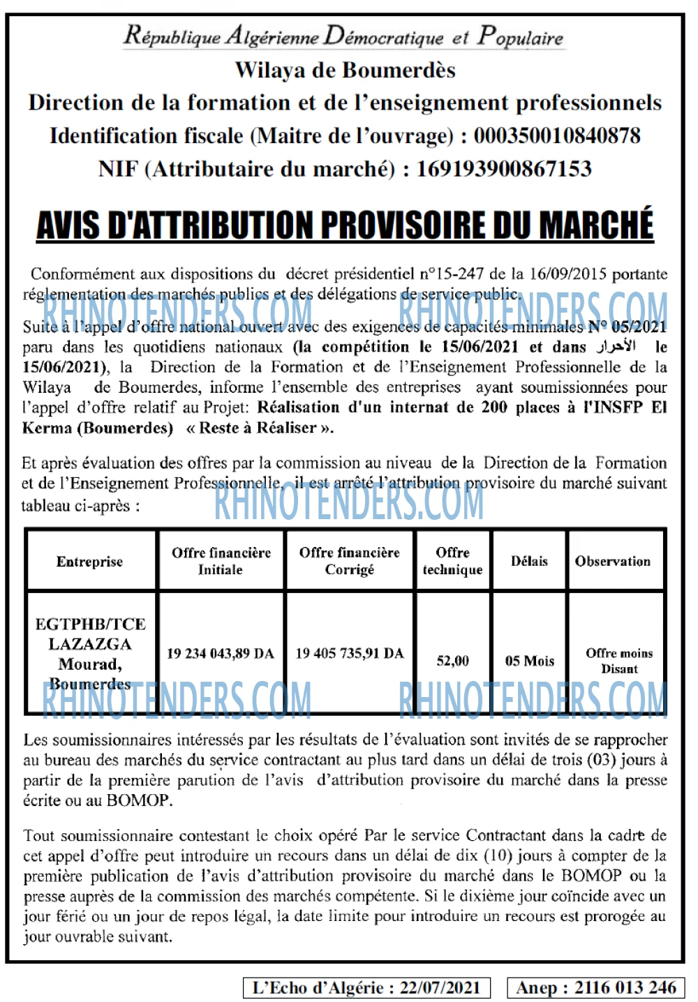L'ECHO D'ALGERIE