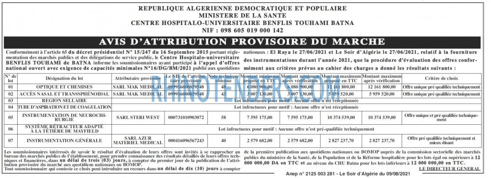 LE SOIR D'ALGERIE