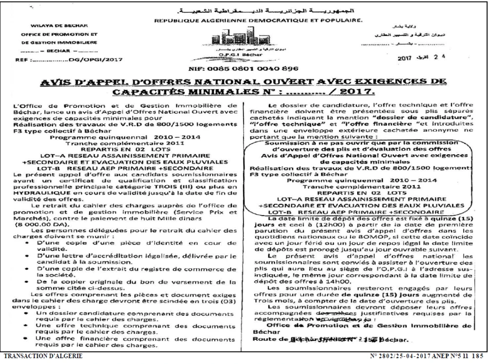 TRANSACTION D'ALGERIE
