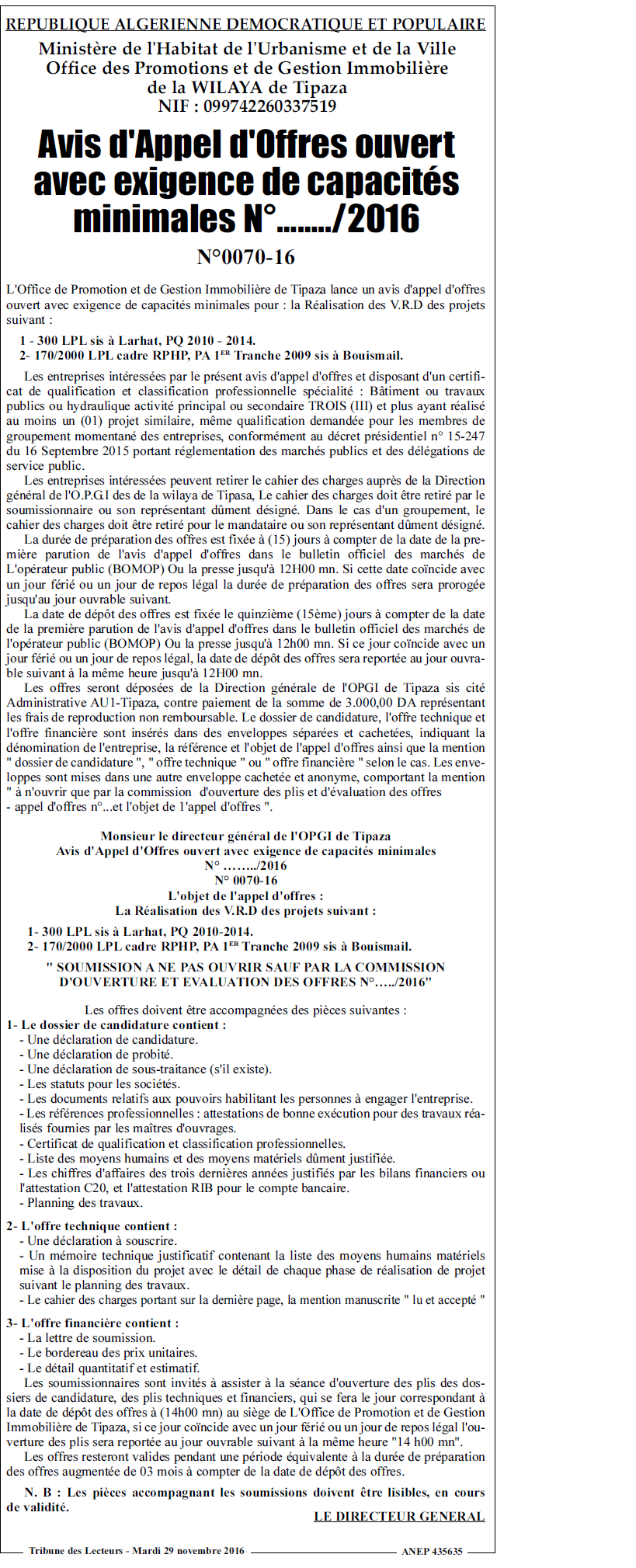 TRIBUNE DES LECTEURS