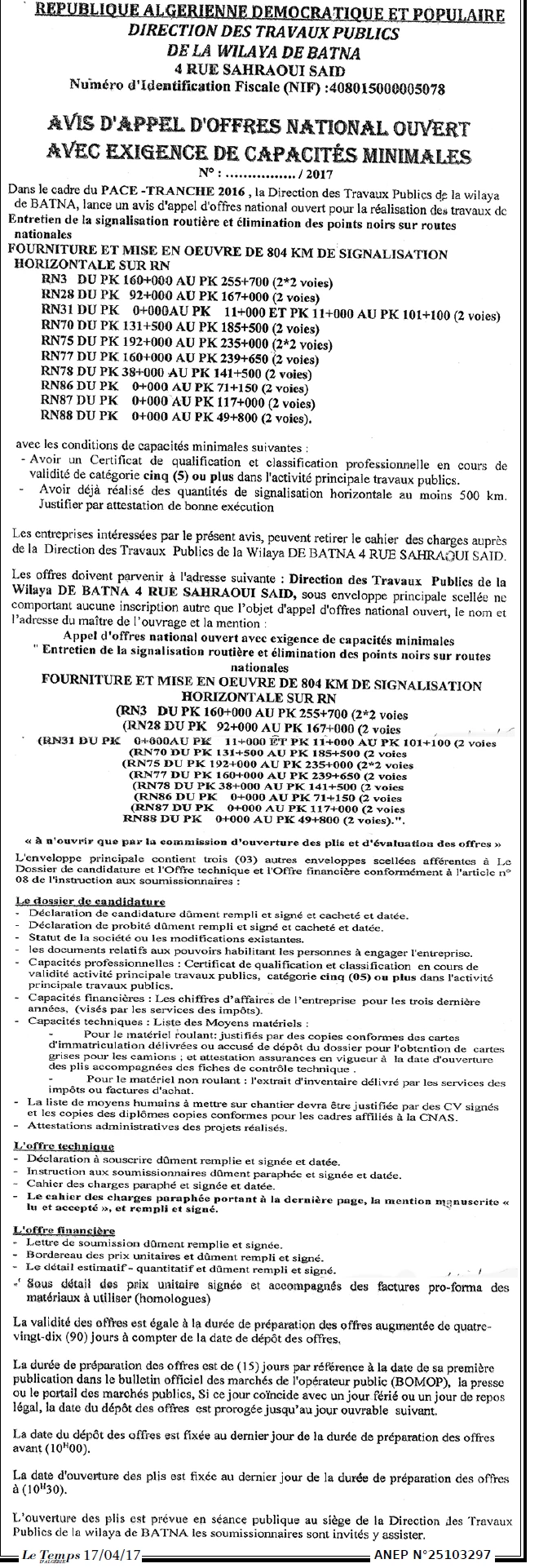 LE TEMPS D'ALGERIE
