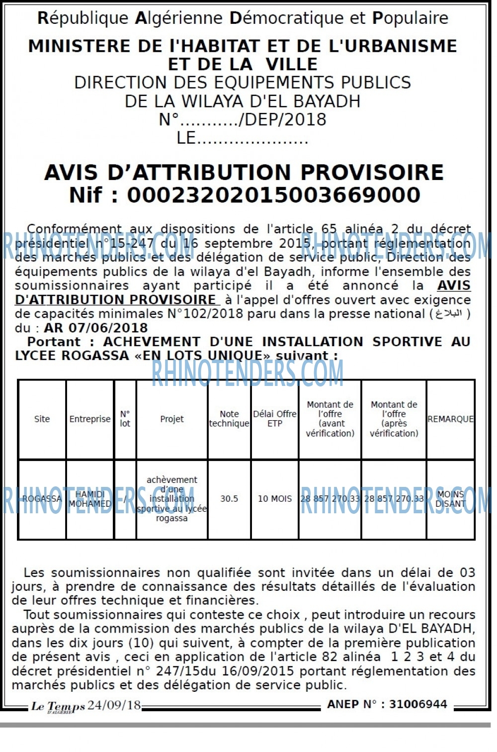 LE TEMPS D'ALGERIE