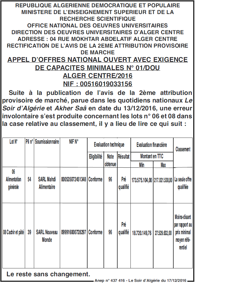 LE SOIR D'ALGERIE