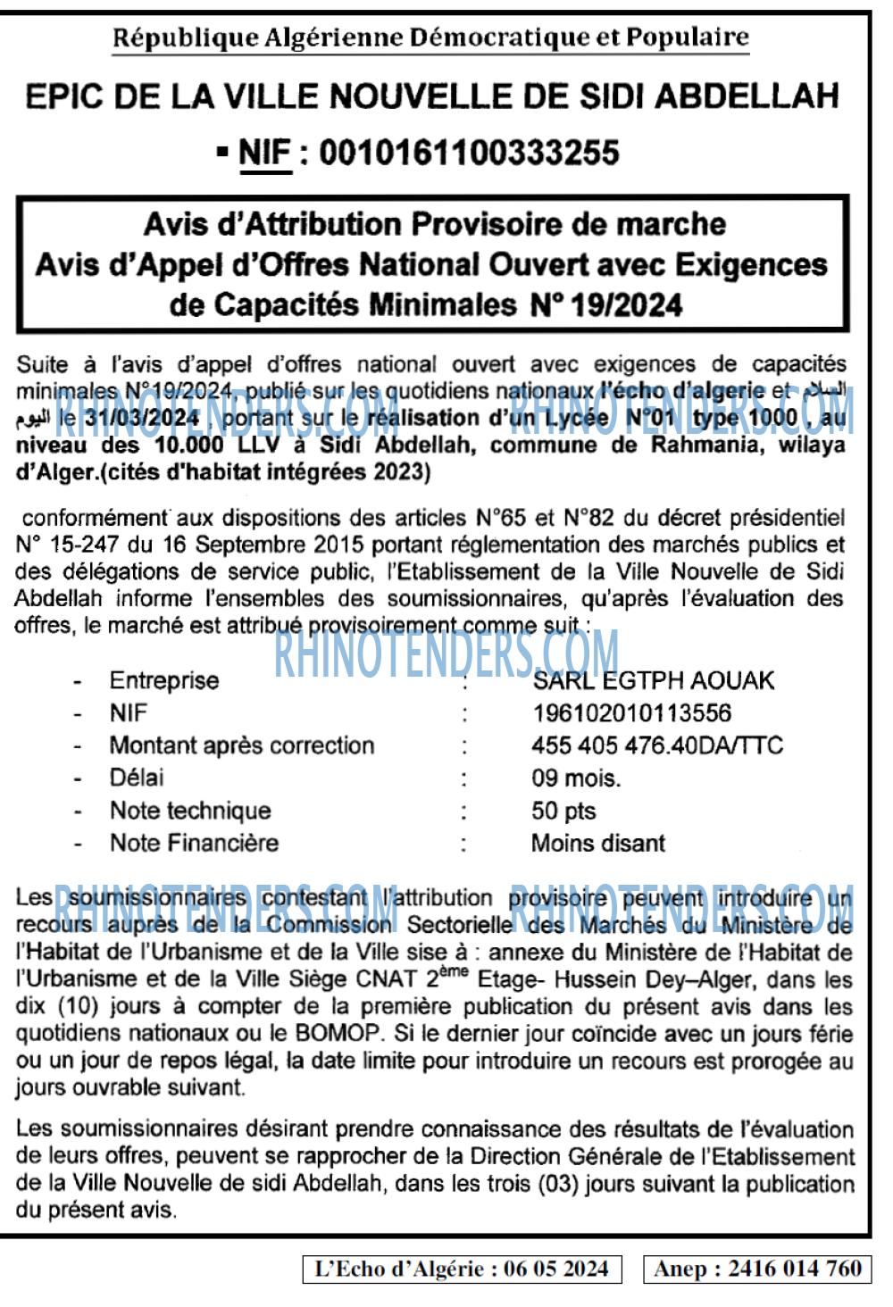 L'ECHO D'ALGERIE