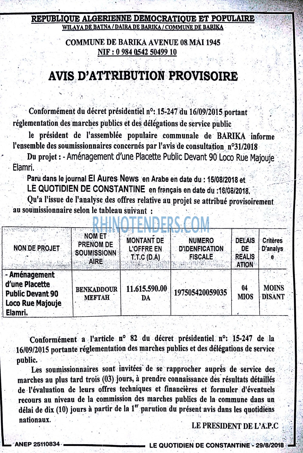 LE QUOTIDIEN DE CONSTANTINE