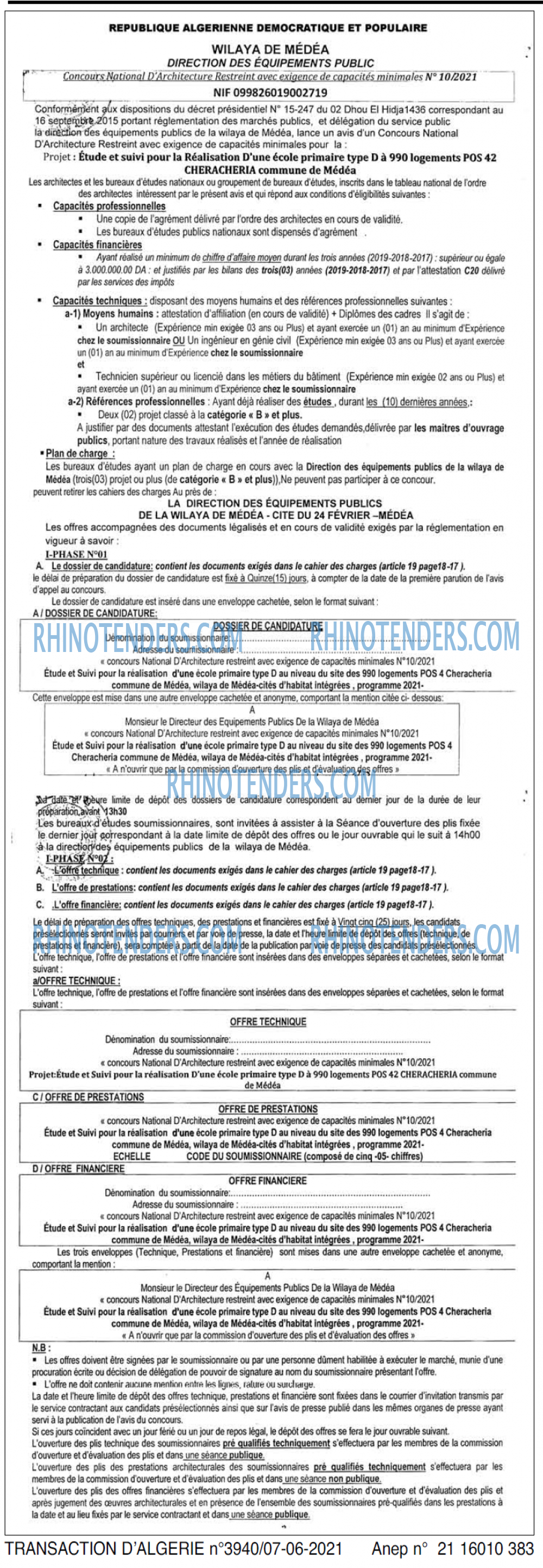TRANSACTION D'ALGERIE