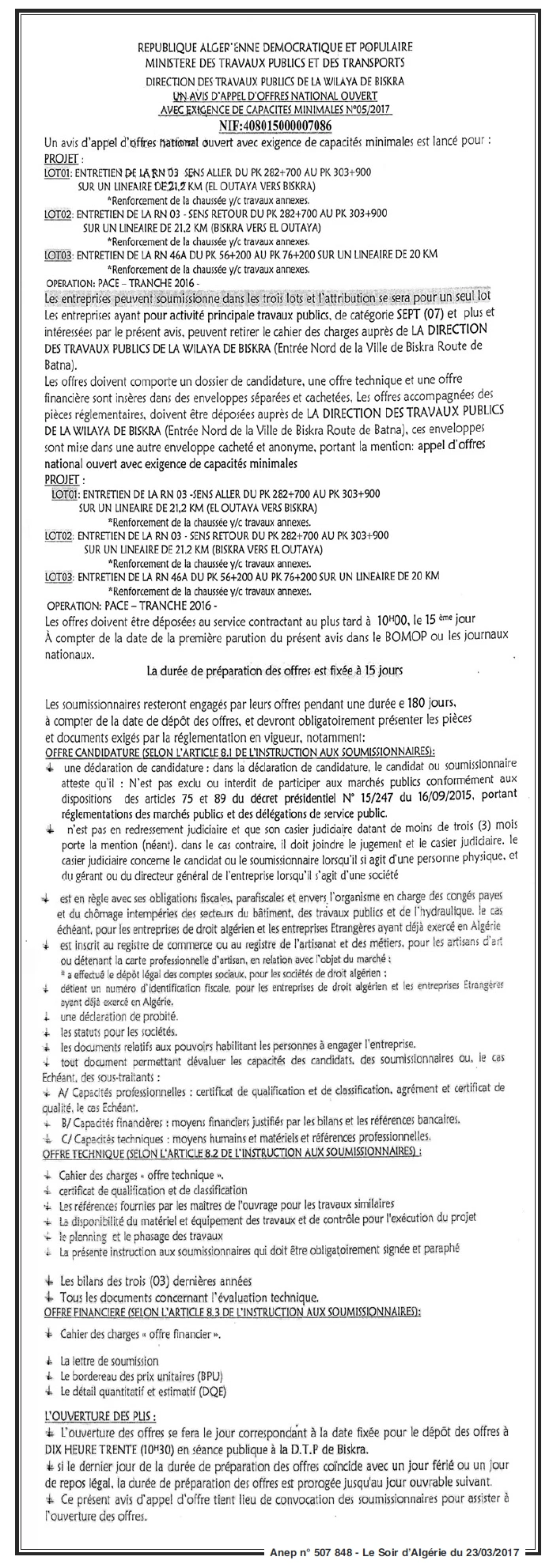 LE SOIR D'ALGERIE