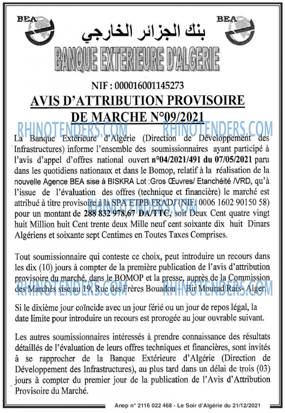 LE SOIR D'ALGERIE