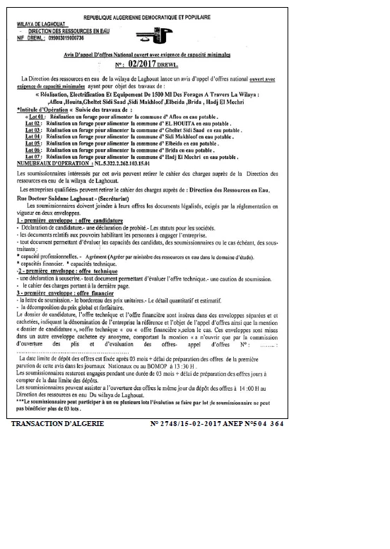 TRANSACTION D'ALGERIE