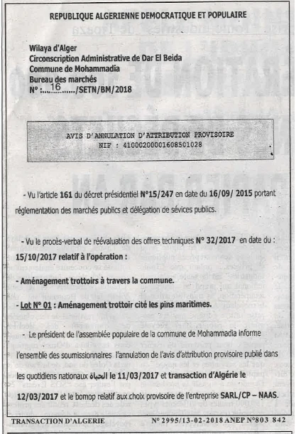 TRANSACTION D'ALGERIE
