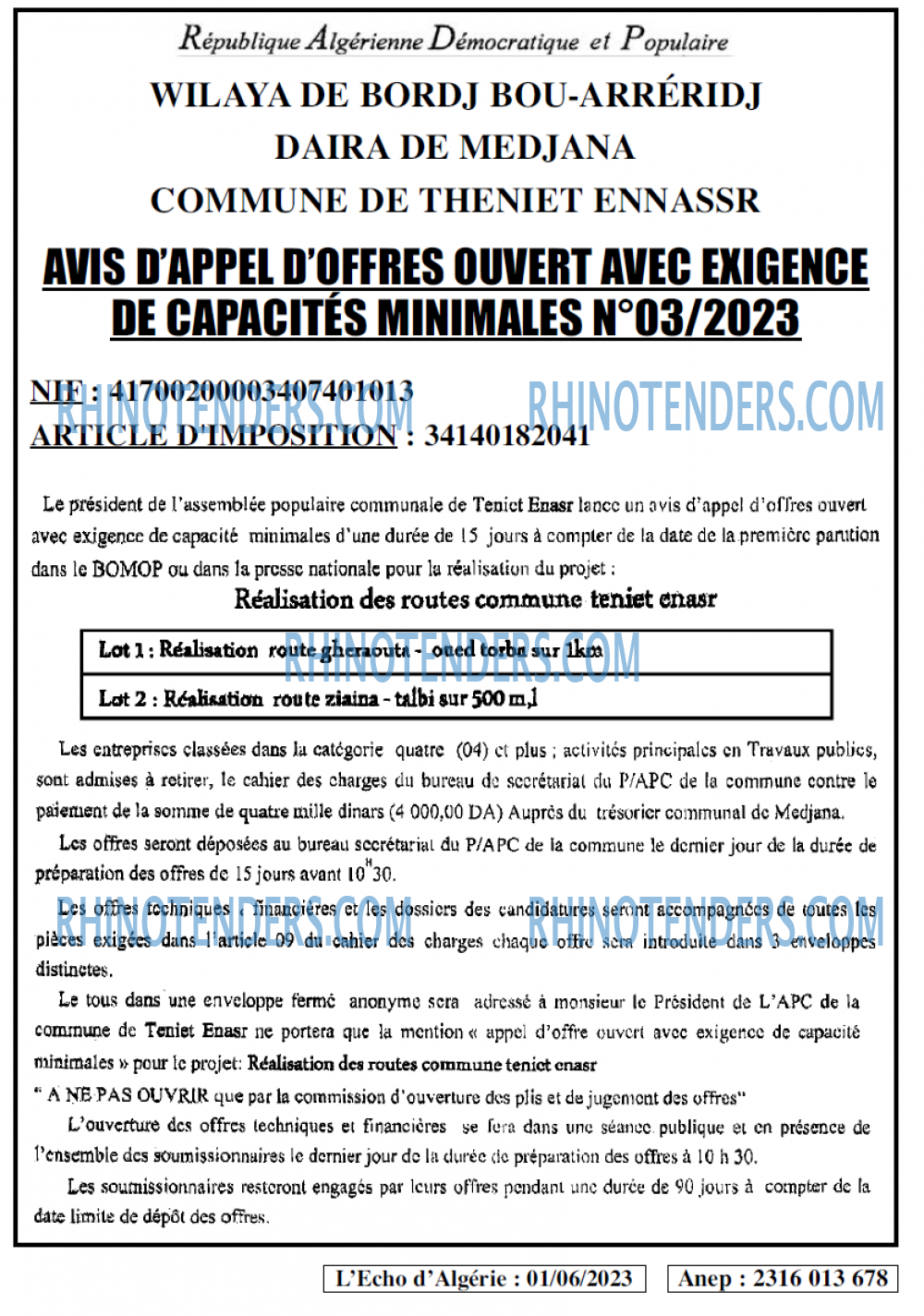 L'ECHO D'ALGERIE