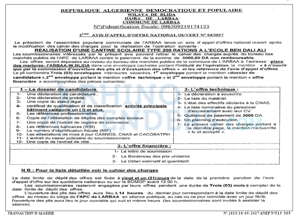 TRANSACTION D'ALGERIE
