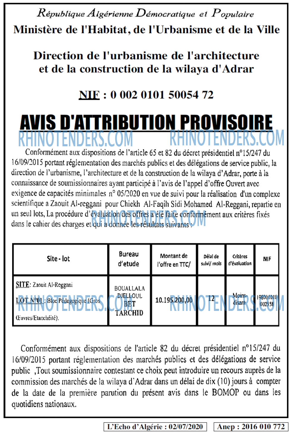 L'ECHO D'ALGERIE