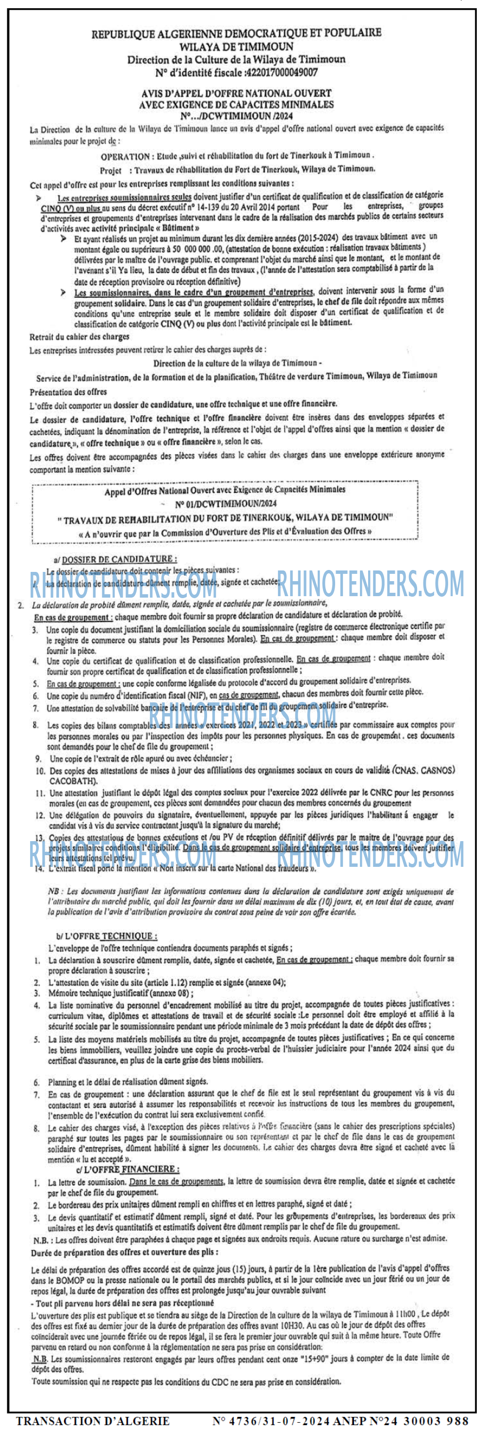 TRANSACTION D'ALGERIE