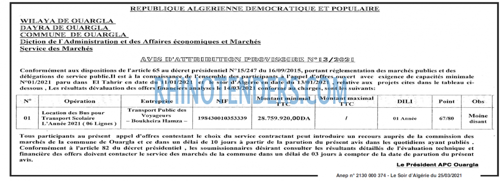 LE SOIR D'ALGERIE