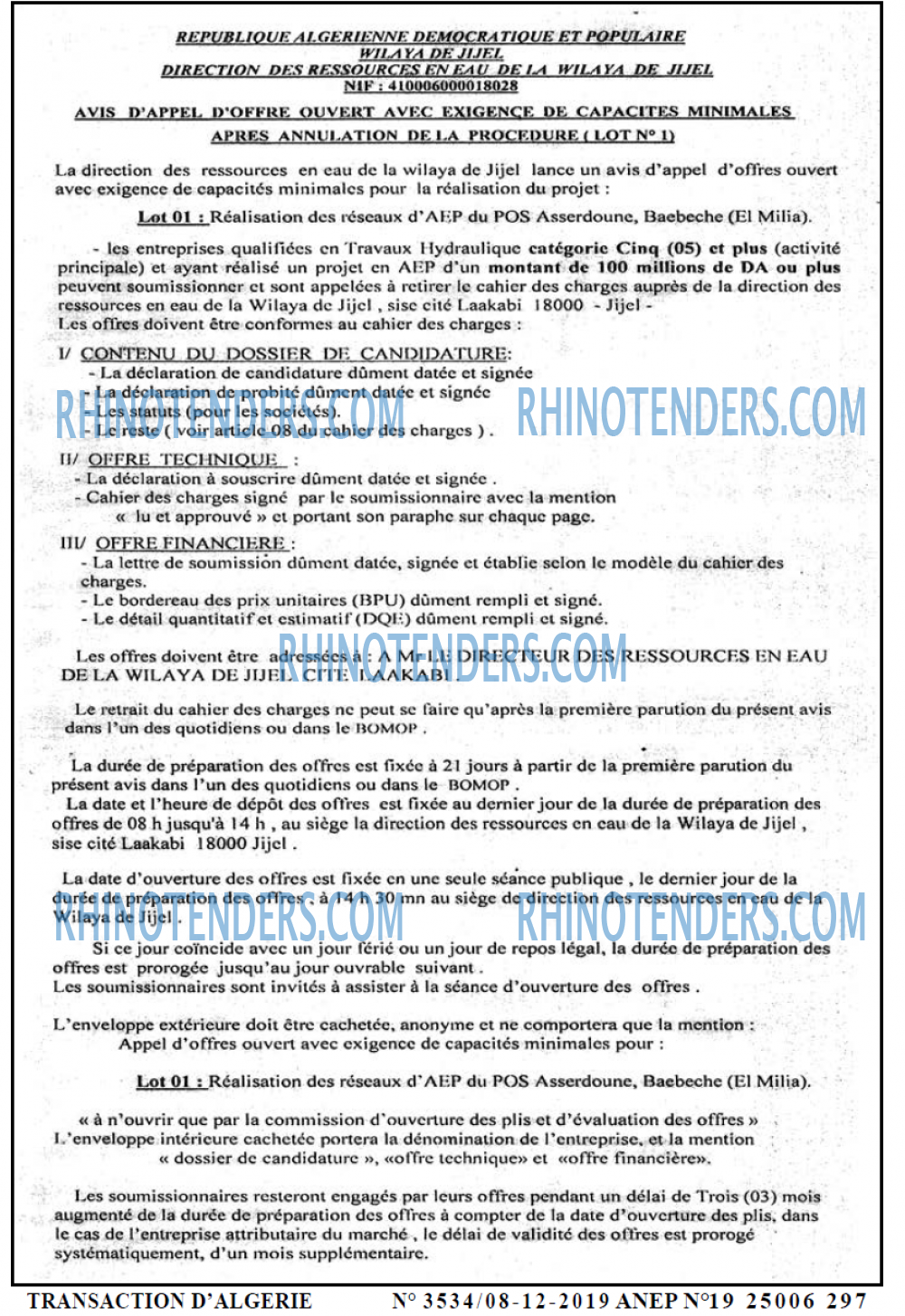 TRANSACTION D'ALGERIE
