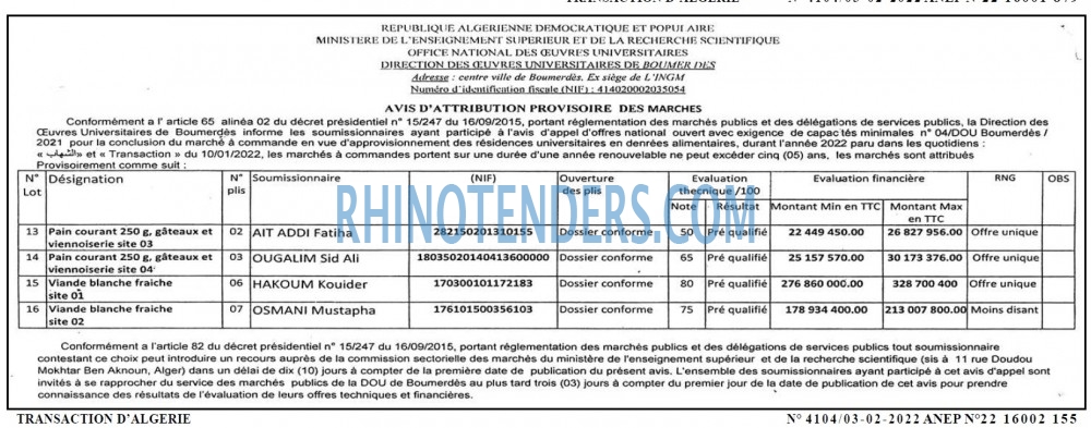 TRANSACTION D'ALGERIE