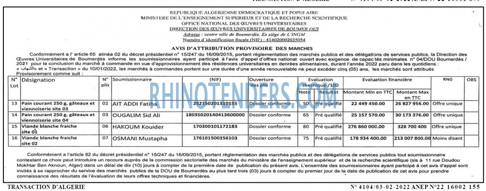 TRANSACTION D'ALGERIE
