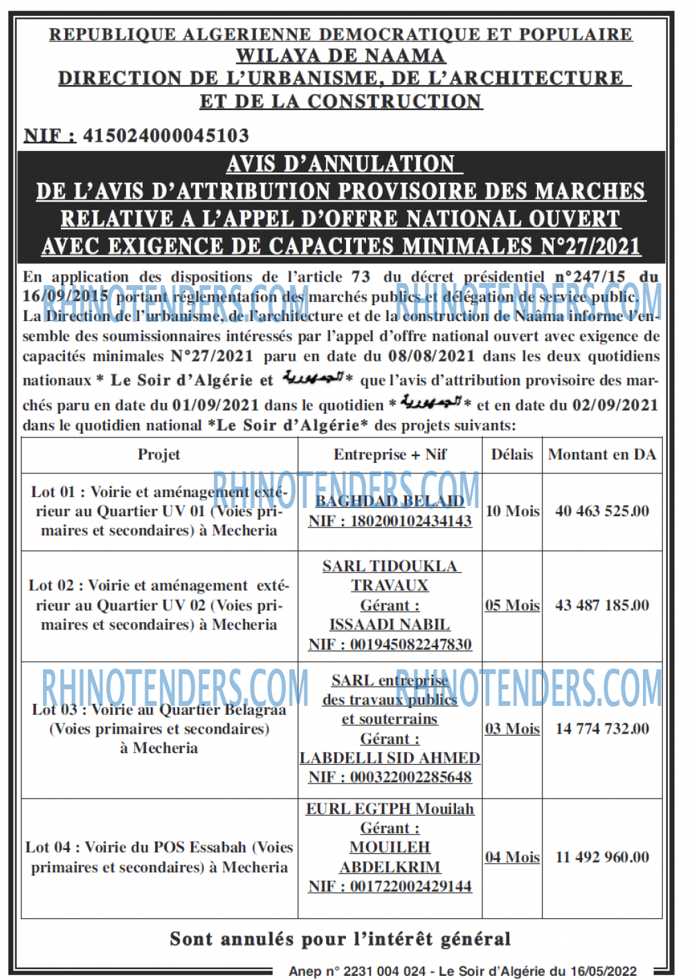 LE SOIR D'ALGERIE